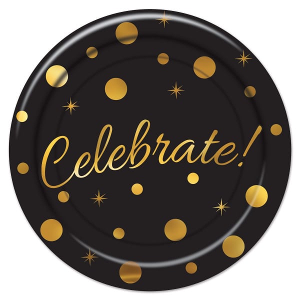 8 X "Celebrate" Paper Party Plates - 23cm