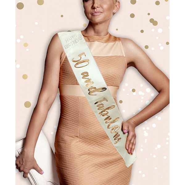 "50 & Fabulous" Cream & Rose Gold Birthday Deluxe Satin Sash