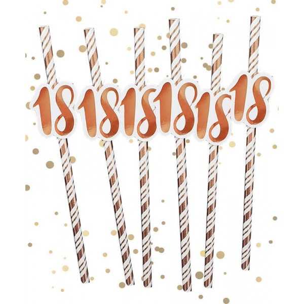 6 X 18th Birthday Rose Gold Spiral Paper Straws