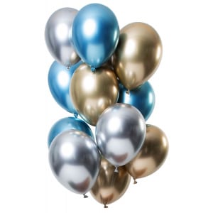 12 X Sapphire Deluxe Mirror Effect Party Balloons - 33cm