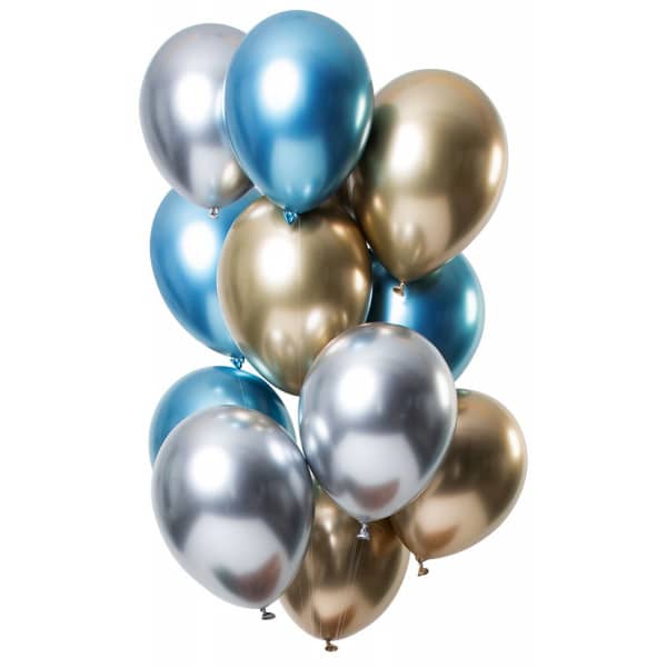12 X Sapphire Deluxe Mirror Effect Party Balloons - 33cm