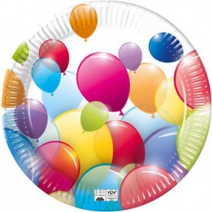 8 X Birthday Balloon Compostable Party Plates - 23cm