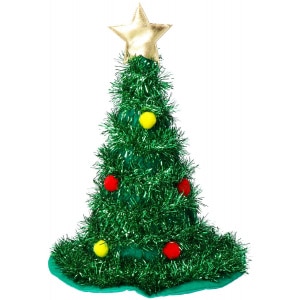 Christmas Tree Tinsel Hat with Gold Star
