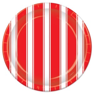 8 X Retro Circus Red & White Striped Paper Plates - 23cm