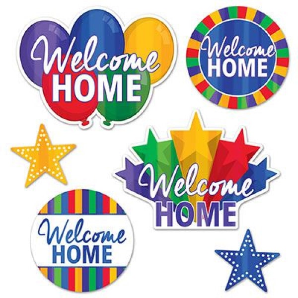 6 X Welcome Home Foiled Cutout Decorations - 14cm - 36cm