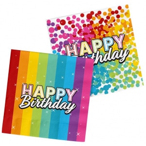 20 X Rainbow Confetti & Stars Happy Birthday Paper Napkins - 33cm
