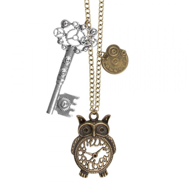 Victorian Steampunk Owl & Key Necklace