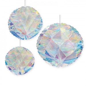 3 X Shimmering Pearlised Iridescent Honeycomb Balls