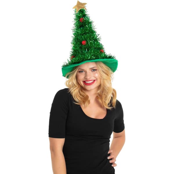 Christmas Tree Tinsel Hat with Gold Star