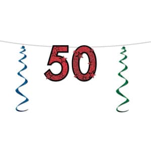 50th Birthday Glittered Stars & Whirls Hanging Banner - 2.1m