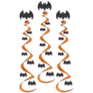 3 X Spooky Bat Hanging Whirls