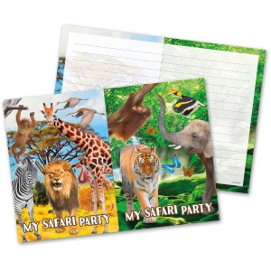 8 X Safari Animal Party Invitations