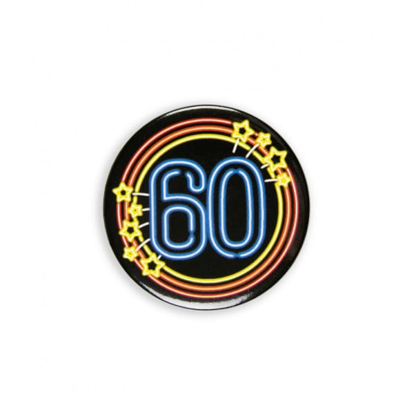 60th Birthday Neon Badge - 5.5cm