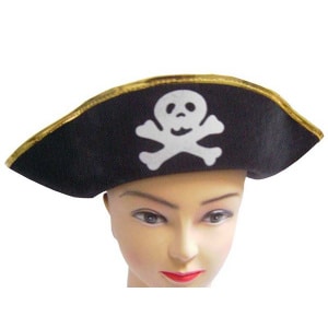 Skull & Crossbones Pirate Hat with Gold Trim