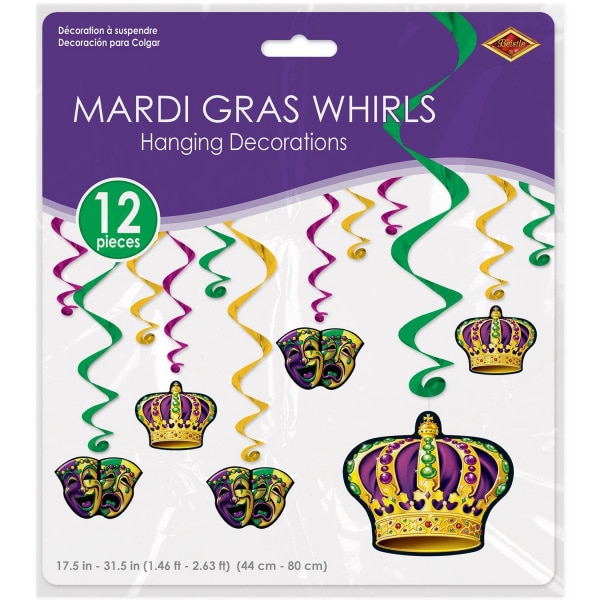 12 x Mardi Gras Carnival Hanging Whirls - 44cm - 80cm
