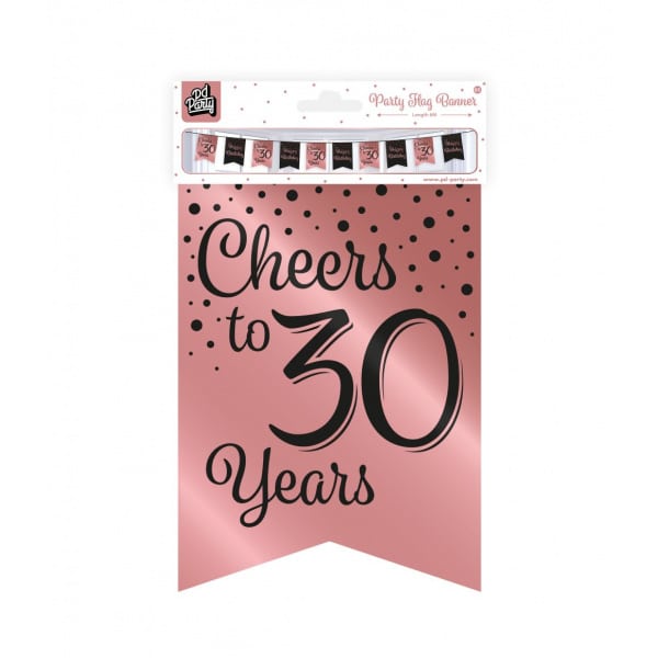 30th Birthday Rose Gold & Black Pennant Bunting - 6m