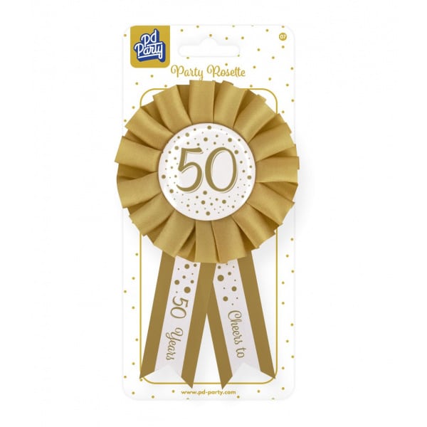 50th Birthday Gold & White Rosette Badge