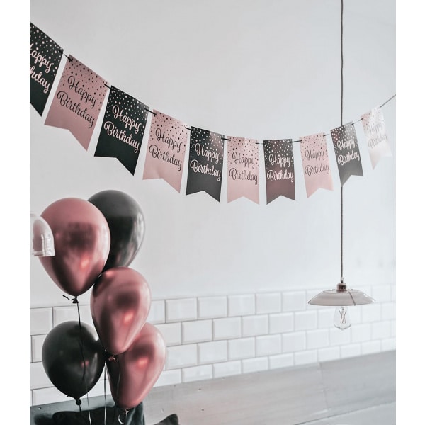 30th Birthday Rose Gold & Black Pennant Bunting - 6m