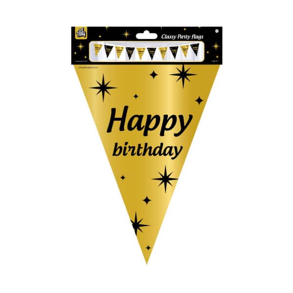 Happy Birthday Black & Gold Party Bunting - 10m