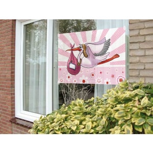 Baby Shower Pink Stork Party Decoration Flag - 60cm x 90cm