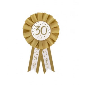 30th Birthday Gold & White Rosette Badge