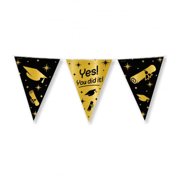"Yes You Did It!" Graduation Black & Gold Party Bunting - 10m