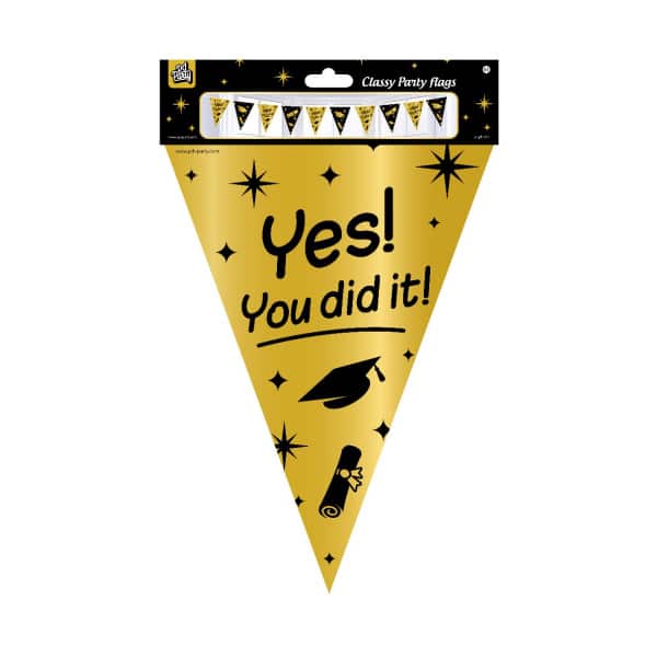 "Yes You Did It!" Graduation Black & Gold Party Bunting - 10m