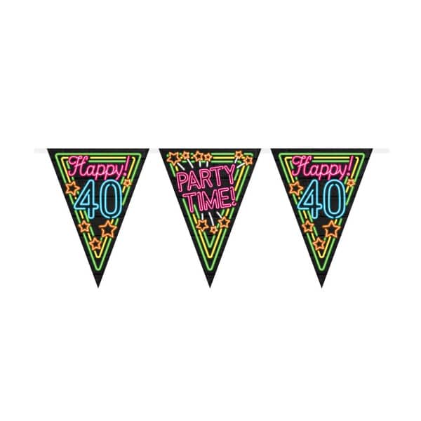 40th Birthday Neon Sign Party Bunting - 10m