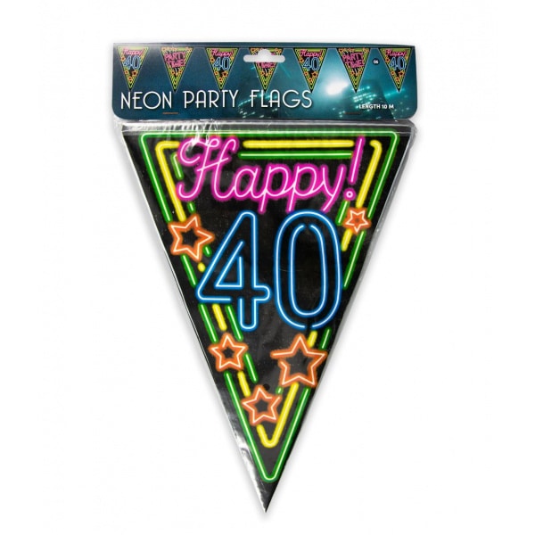 40th Birthday Neon Sign Party Bunting - 10m