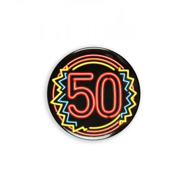 50th Birthday Neon Badge - 5.5cm