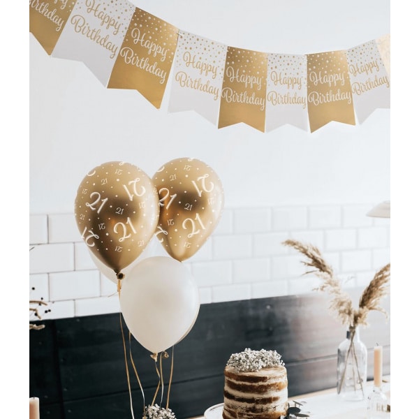 50th Birthday Gold & White Pennant Bunting - 6m