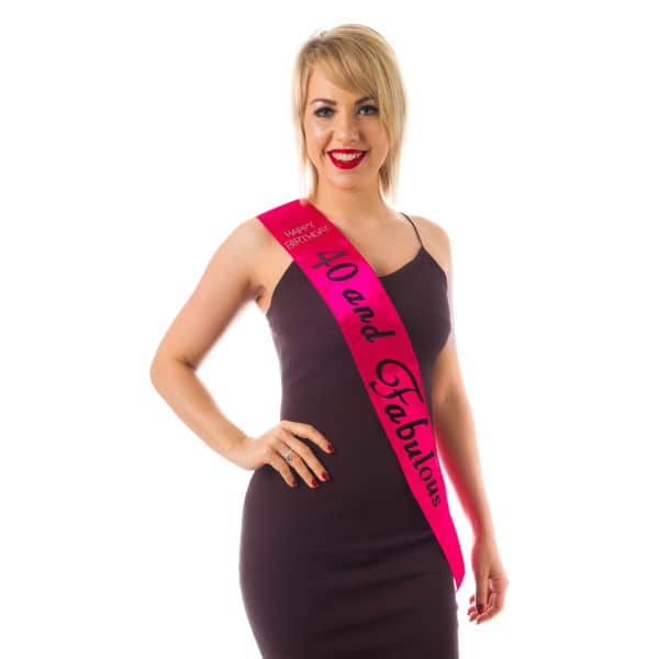 Hot Pink "40 & Fabulous" Deluxe Diamante Satin Sash