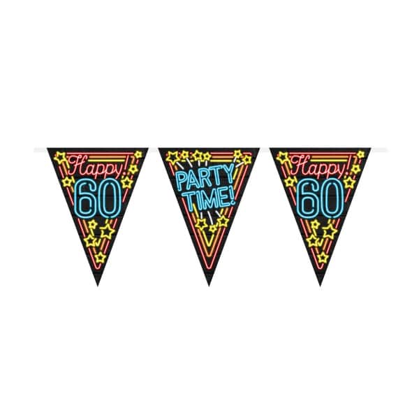 60th Birthday Neon Sign Party Bunting - 10m