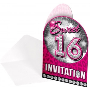 8 x Sweet 16 Birthday Party Invitations