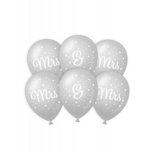 6 x Mrs & Mrs Silver Wedding Party Balloons - 30cm