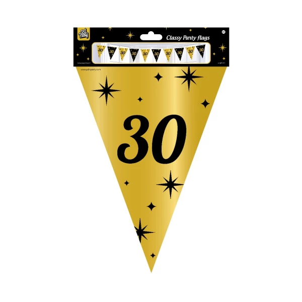 30th Birthday Black & Gold Party Bunting - 10m