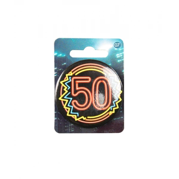 50th Birthday Neon Badge - 5.5cm