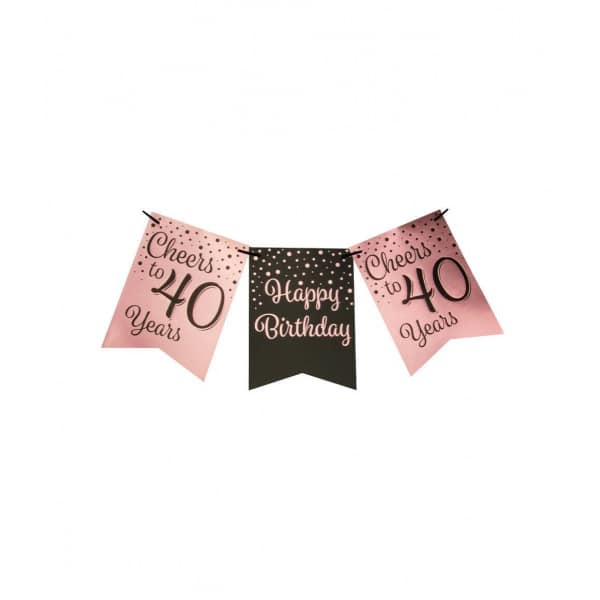 40th Birthday Rose Gold & Black Pennant Bunting - 6m