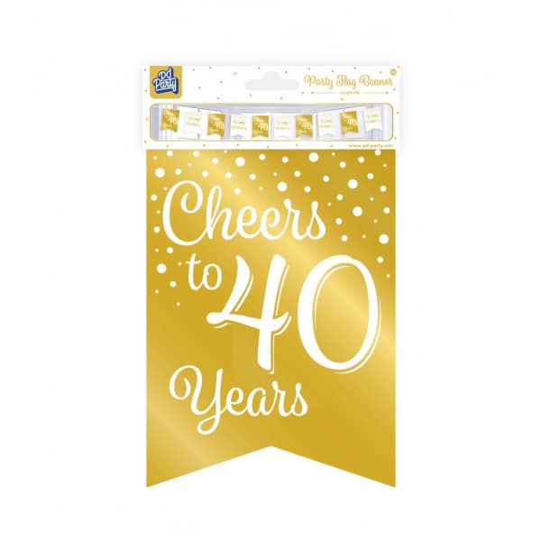 40th Birthday Gold & White Pennant Bunting - 6m