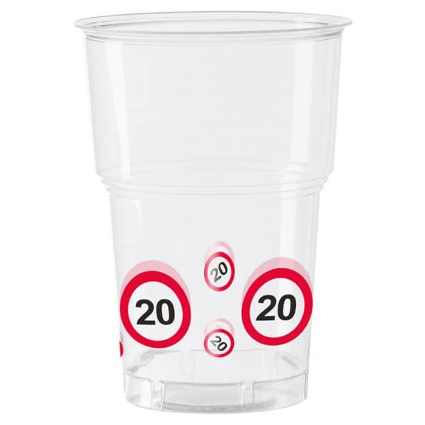 10 x 20th Birthday Traffic Sign Party Cups - 250ml