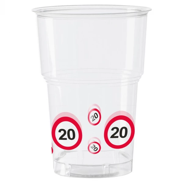 10 x 20th Birthday Traffic Sign Party Cups - 250ml