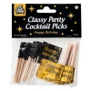 50 x Happy Birthday Black & Gold Party Picks - 6cm