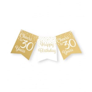 30th Birthday Gold & White Pennant Bunting - 6m
