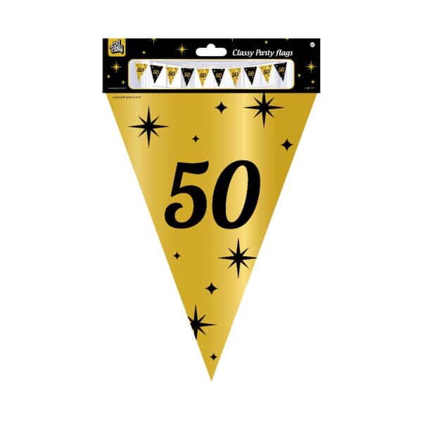 50th Birthday Black & Gold Party Bunting - 10m