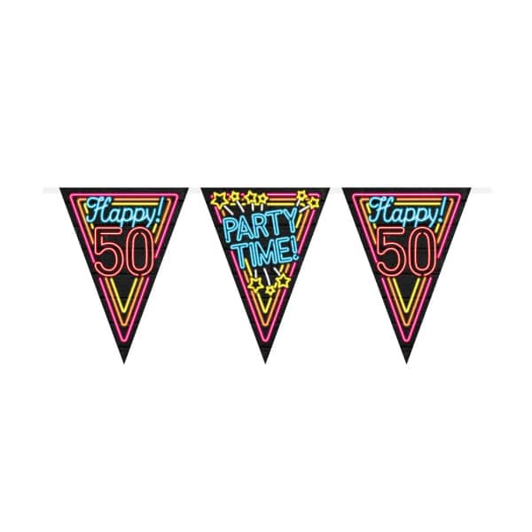 50th Birthday Neon Sign Party Bunting - 10m