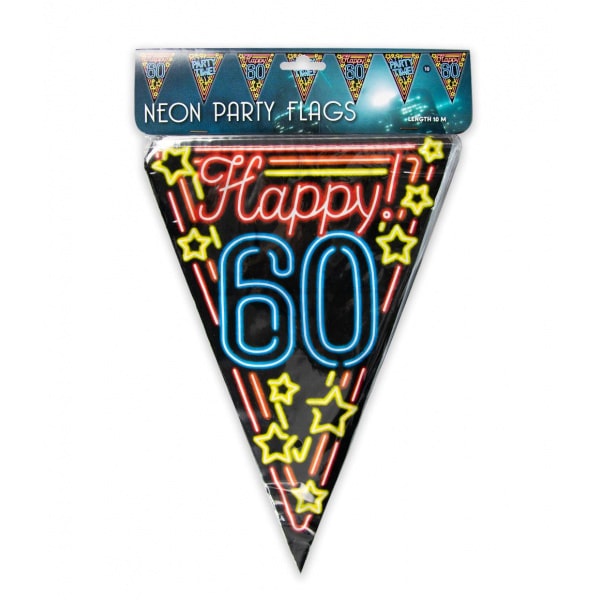 60th Birthday Neon Sign Party Bunting - 10m