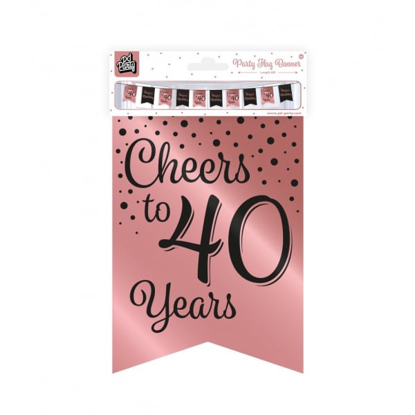 40th Birthday Rose Gold & Black Pennant Bunting - 6m