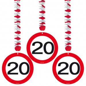 3 x 20th Birthday Party Traffic Sign Hanging Decorations