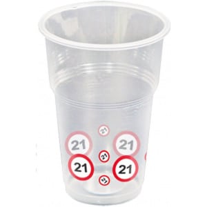 10 x 21st Birthday Traffic Sign Party Cups - 250ml