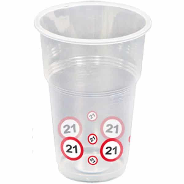 10 x 21st Birthday Traffic Sign Party Cups - 250ml
